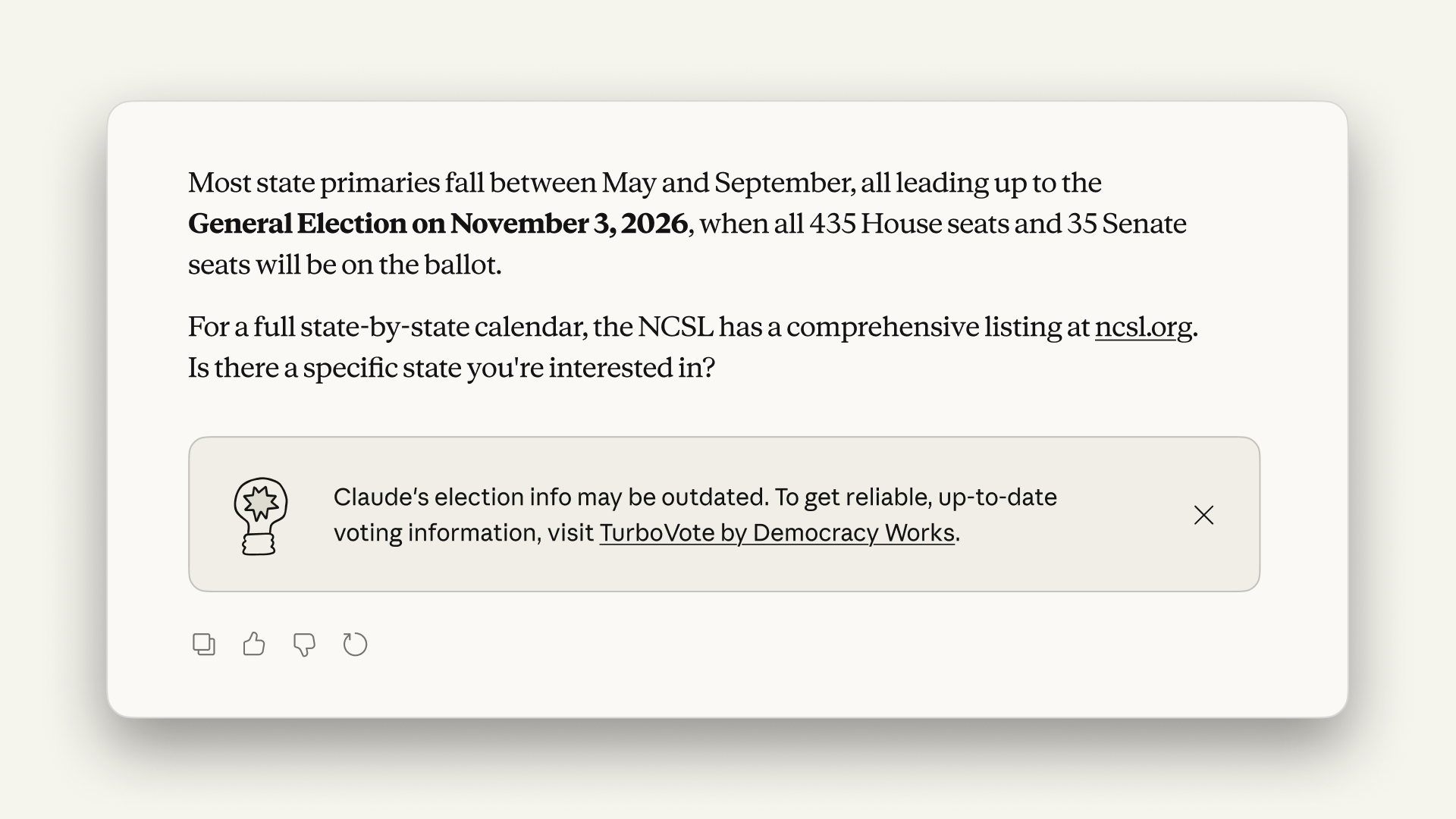 באנר המידע של Claude בנוגע לבחירות
